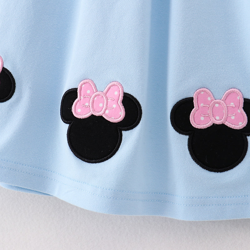 （In Stock A1-3-2）Girls Blue Minnie Embroidery Dress