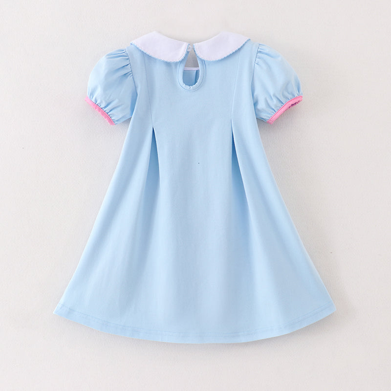 （In Stock A1-3-2）Girls Blue Minnie Embroidery Dress