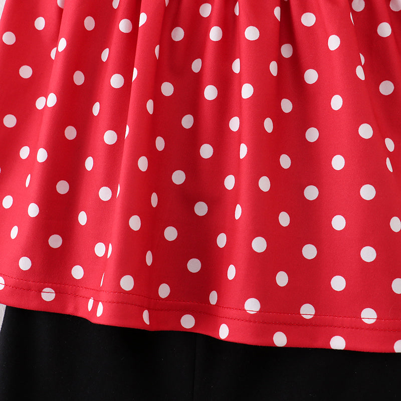 (In Stock A02-01-02)Girls Strap Polka Dot Minnie Embroidery Smocked Shorts Set