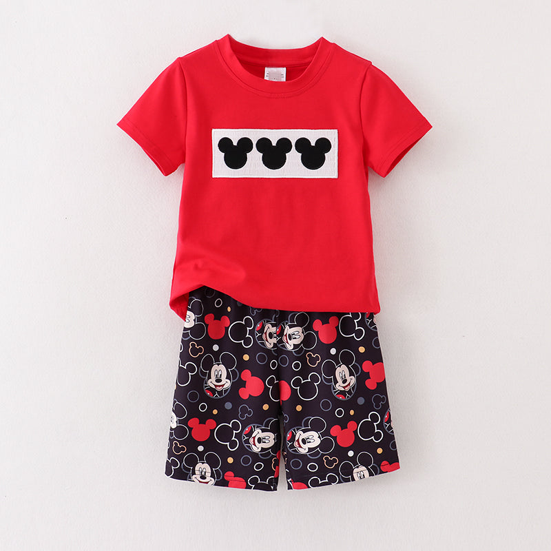 (In Stock A02-03-03)Boys Micky Embroidery Smoked Shorts Set