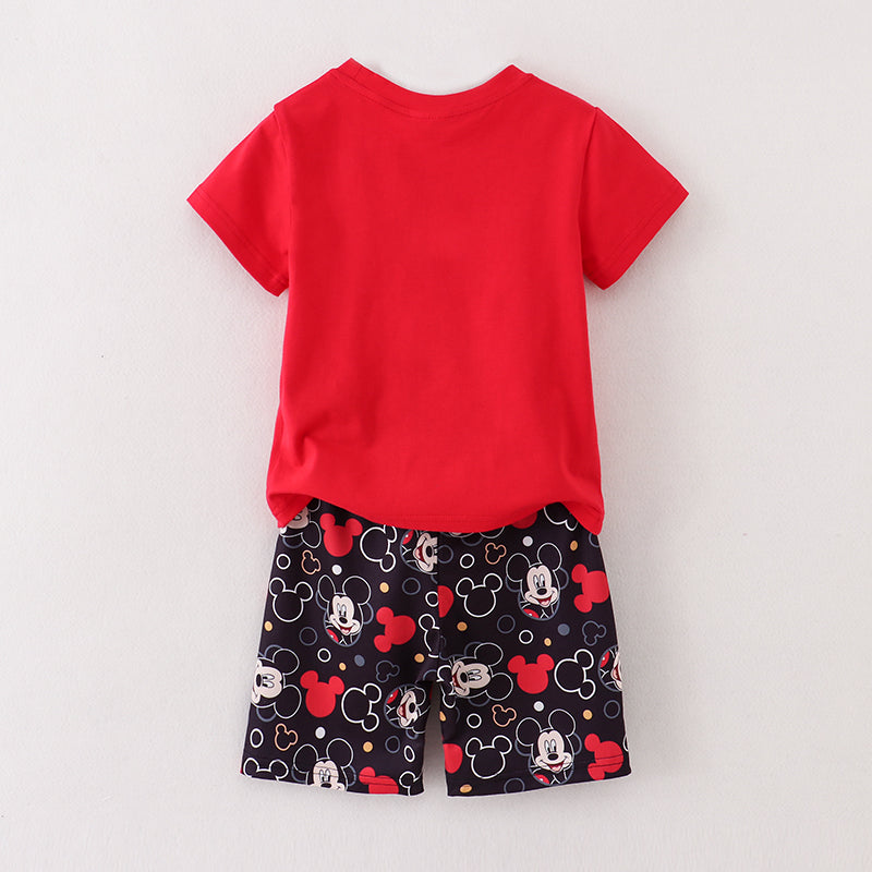 (In Stock A02-03-03)Boys Micky Embroidery Smoked Shorts Set