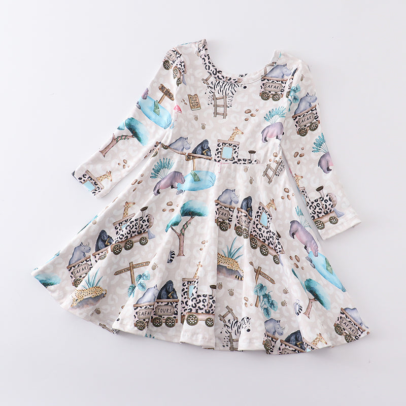 (In Stock E04-05-01)Girls Fall Animals Print Dress