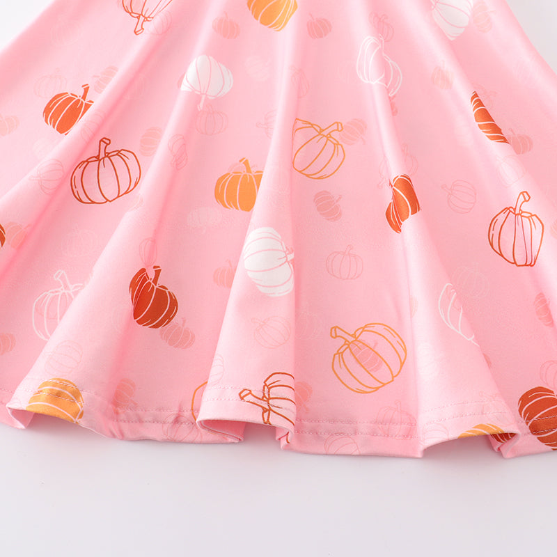 (In Stock E30-2-1) Girls Fall Halloween Pink Pumpkin Twirl Dress