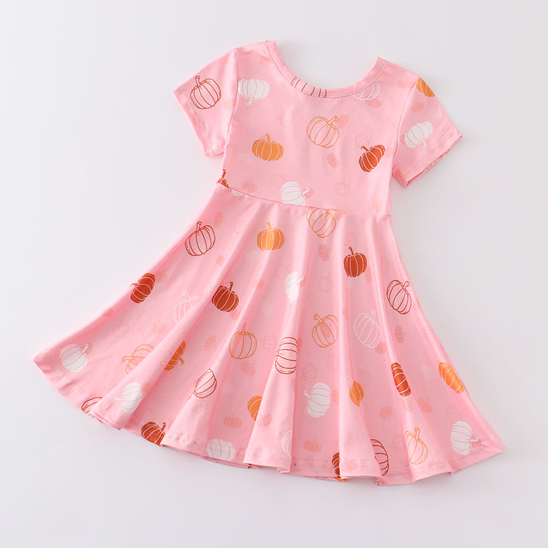 (Pre Order) Girls Fall Halloween Pink Pumpkin Twirl Dress