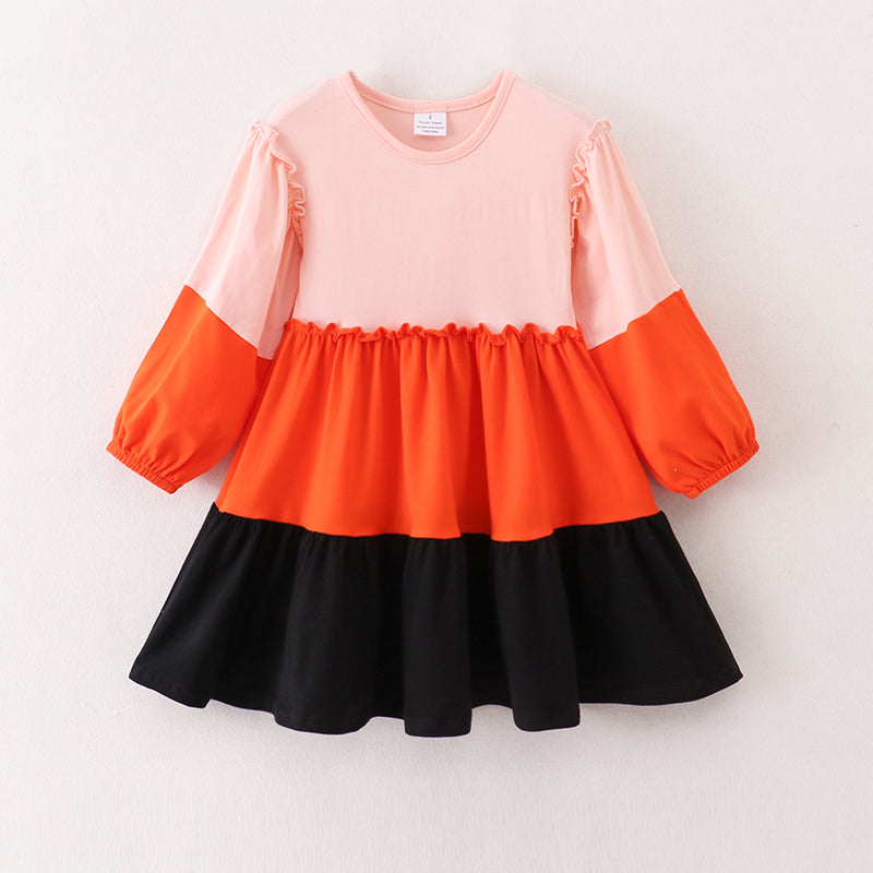 (In Stock E33-4-2)Mommy and Me Color Matching Dress