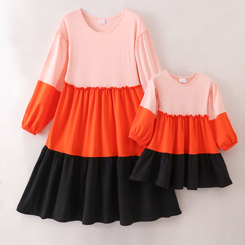 (In Stock E33-4-2)Mommy and Me Color Matching Dress