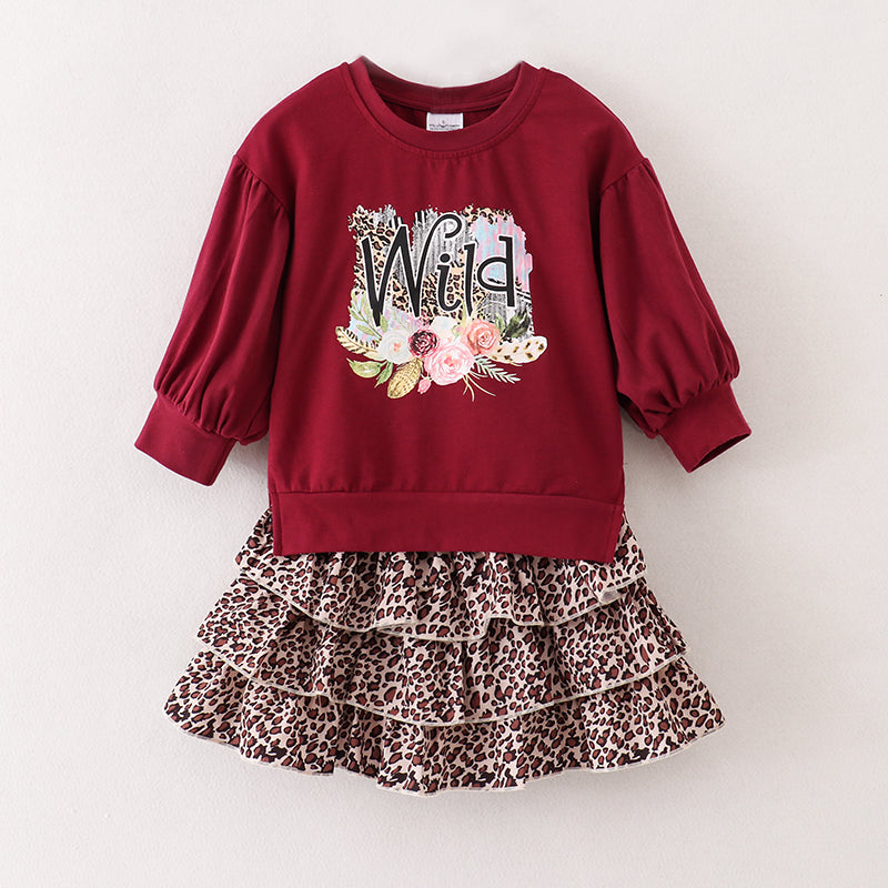 （In Stock E25-4-3）Fall Girls Leopard Print Skirt Set