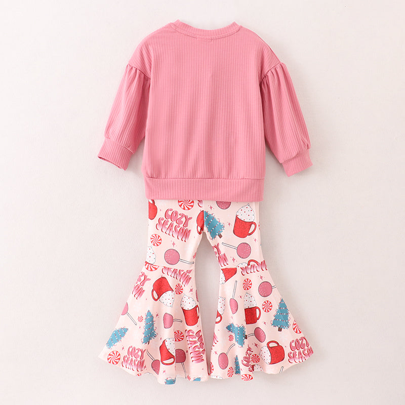 （In Stock E1-1-3）Girls Christmas COZY SEASON Print Outfit Set