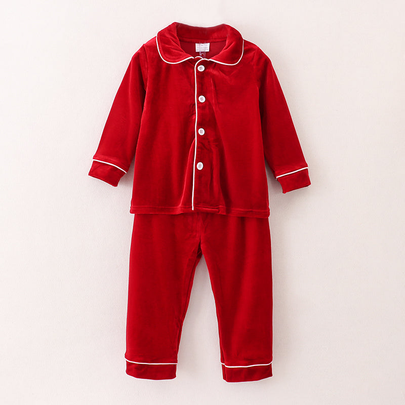 （In Stock E1-4-3）Boys Christmas Red Velvet Pajamas