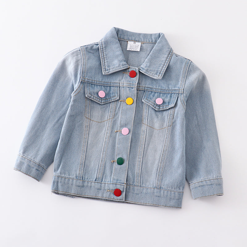 (In Stock E28-3-1)Girls Rainbow Sequin Denim Jacket