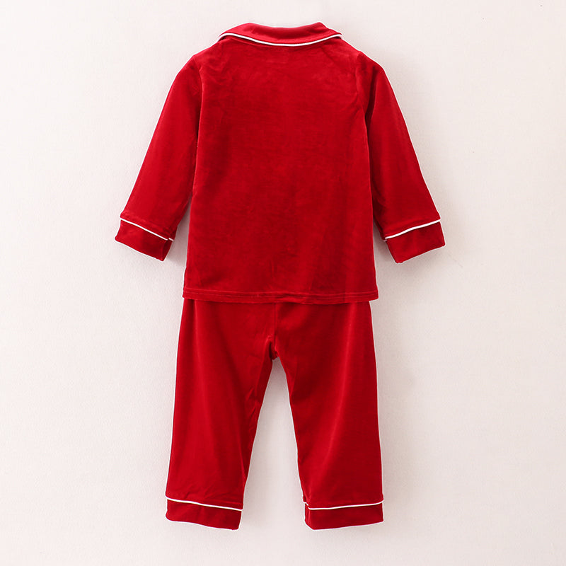 （In Stock E1-4-3）Boys Christmas Red Velvet Pajamas