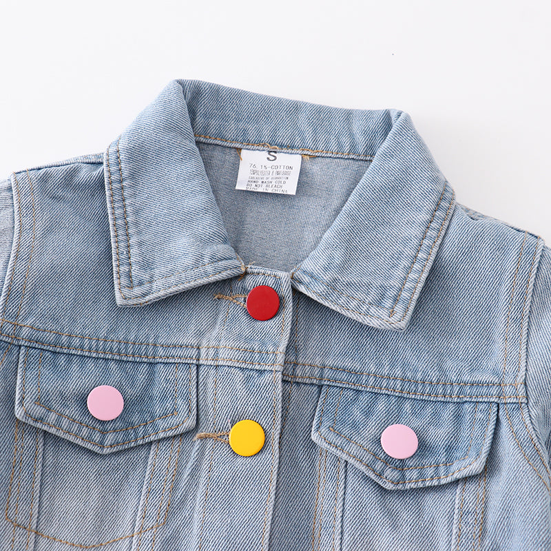 (In Stock E28-3-1)Girls Rainbow Sequin Denim Jacket