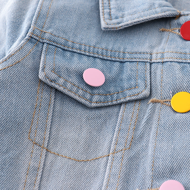 (In Stock E28-3-1)Girls Rainbow Sequin Denim Jacket