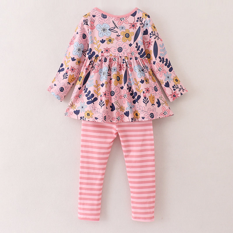 （In Stock E25-1-1）Girls Fall Floral Print Outfit Set