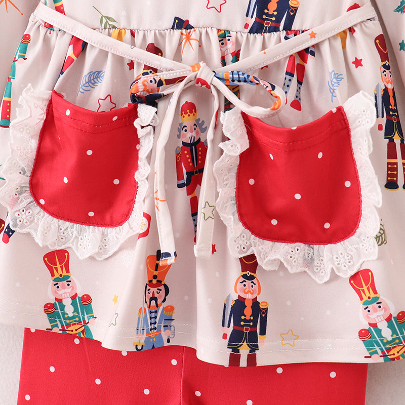 （In Stock E1-2-1）Girls Christmas Nutcracker Print Outfit Set