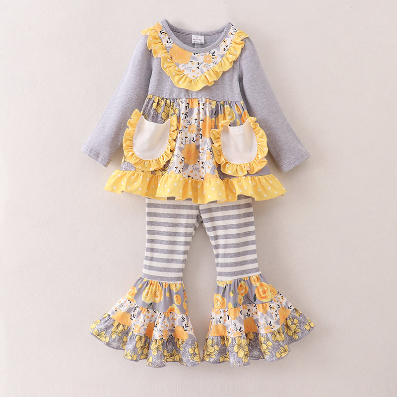 （In Stock E25-3-2）Fall Girls Floral Print Outfit Set