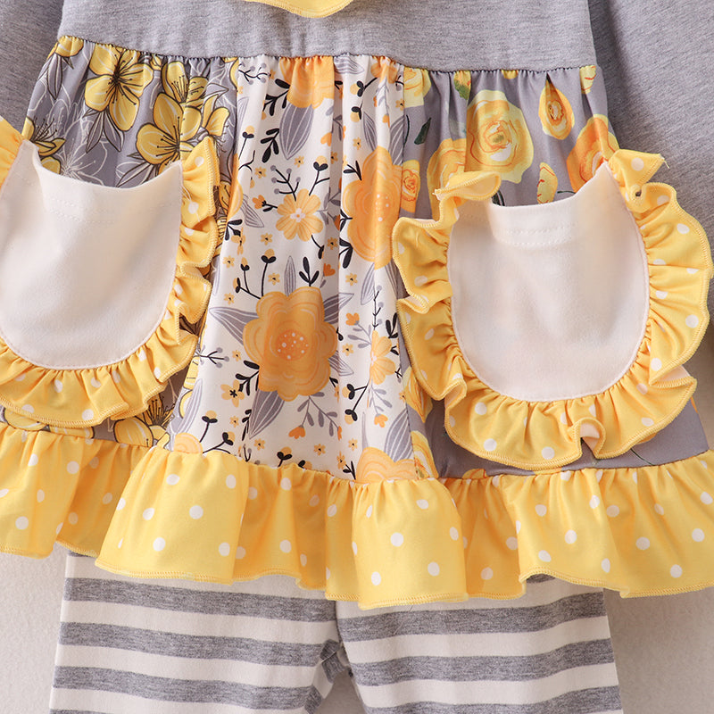 （In Stock E25-3-2）Fall Girls Floral Print Outfit Set