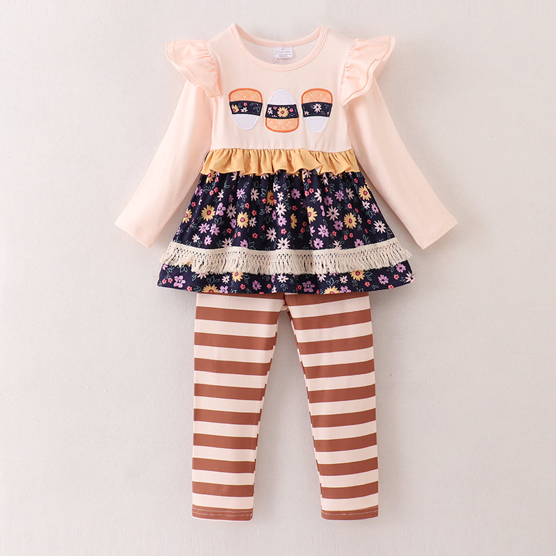 （In Stock E31-2-3）Girls Halloween Embroidery Outfit Set