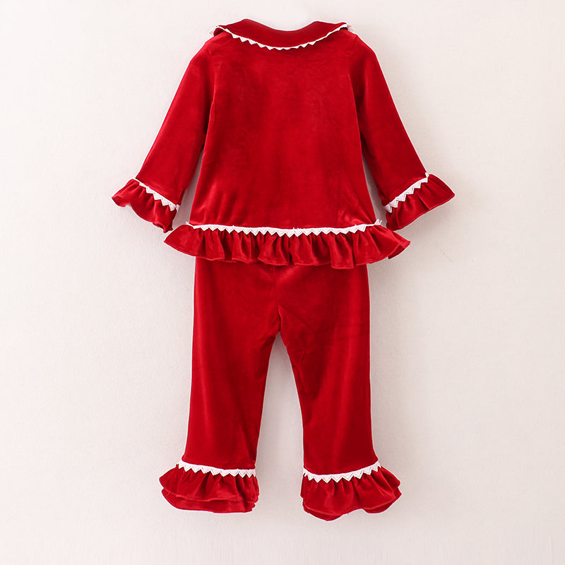 （In Stock E1-1-1）Girls Christmas Red Velvet Pajamas