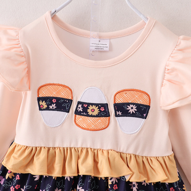 （In Stock E31-2-3）Girls Halloween Embroidery Outfit Set