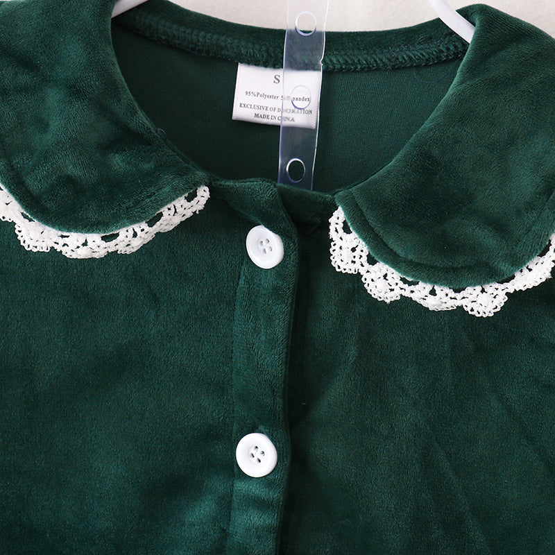 （In Stock G33-3-2）Girls Christmas Green Velvet Pajama