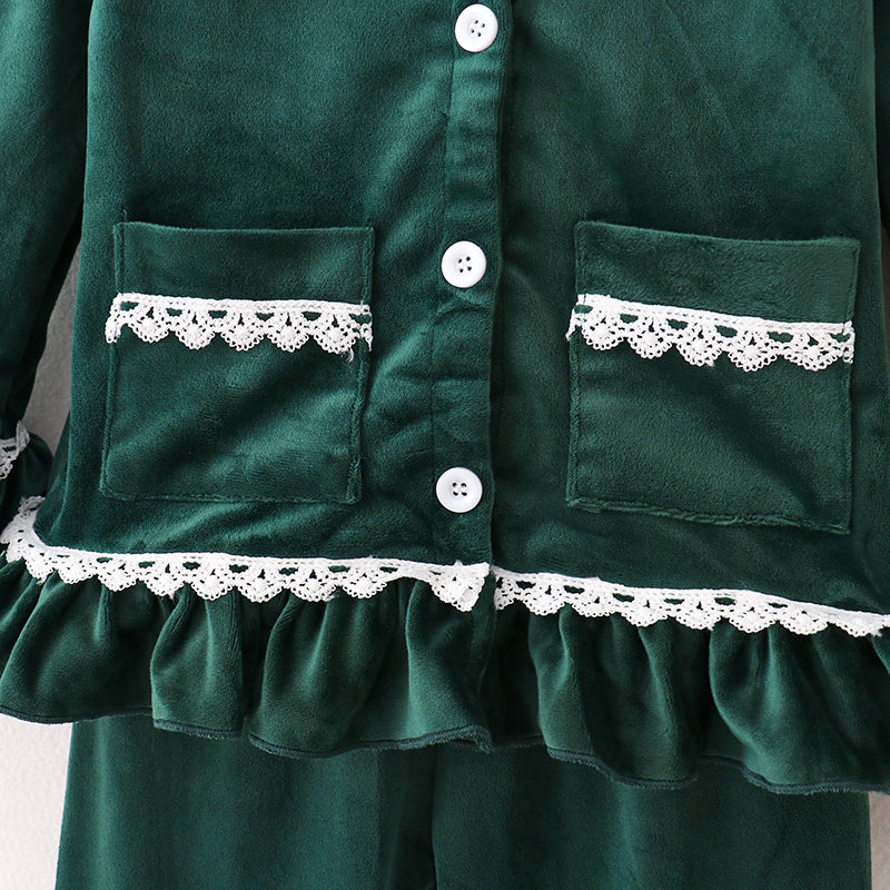 （In Stock G33-3-2）Girls Christmas Green Velvet Pajama