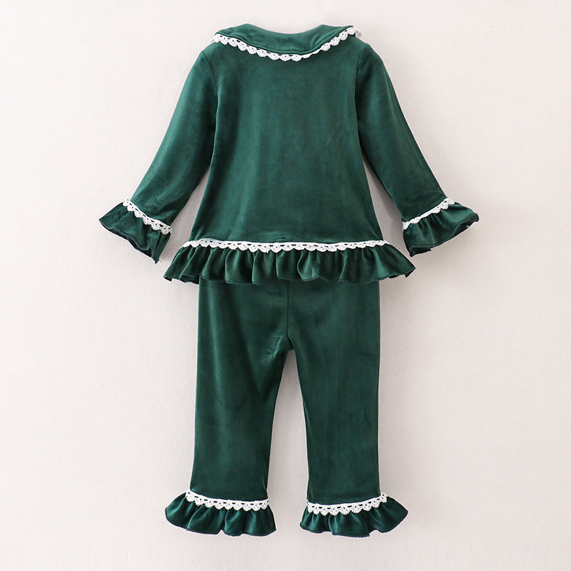 （In Stock G33-3-2）Girls Christmas Green Velvet Pajama