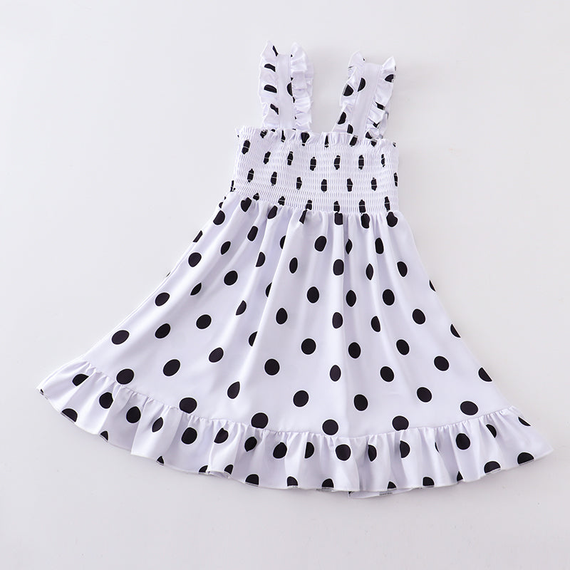 Girls Polka Dots Smocked Chiffon Dress