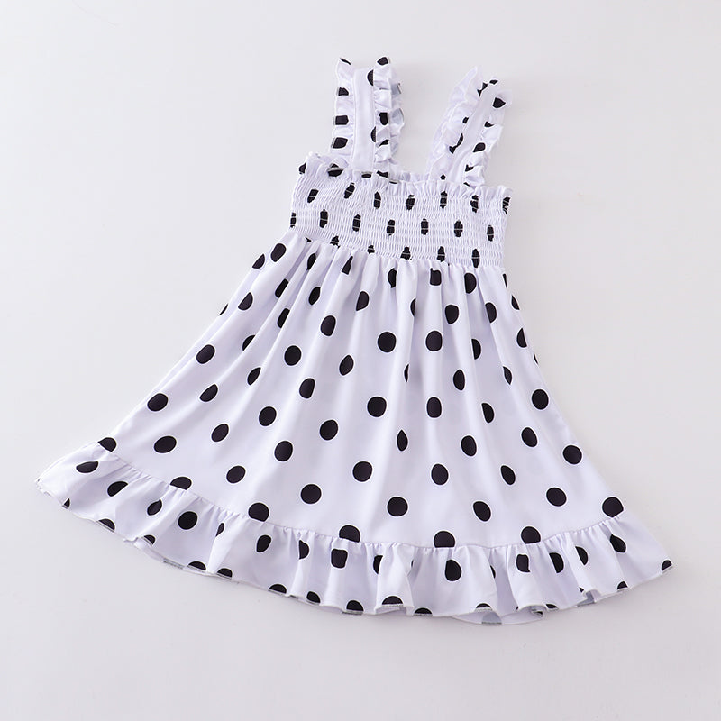 Girls Polka Dots Smocked Chiffon Dress