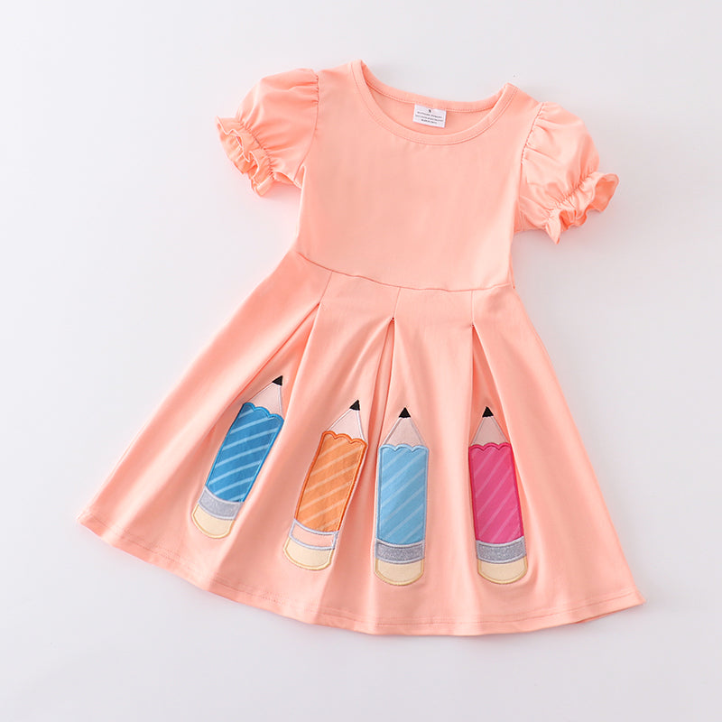 (In Stock E29-01-01)Girls Coral Pencil Embroidery Dress