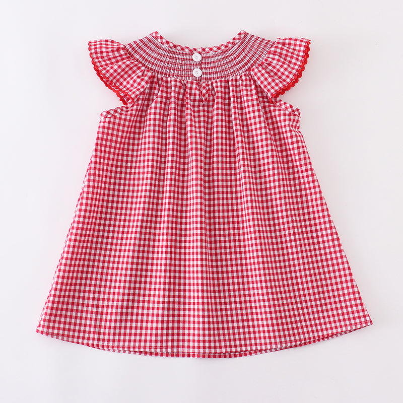 (In Stock L08-03-01)Girls Woven Gingham Minnie Embroidered Smocked Dress