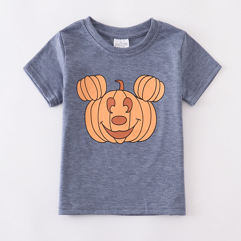 (In Stock Q09-04-02)Boy's Halloween Fall Cotton Pumpkin Print T-shirt