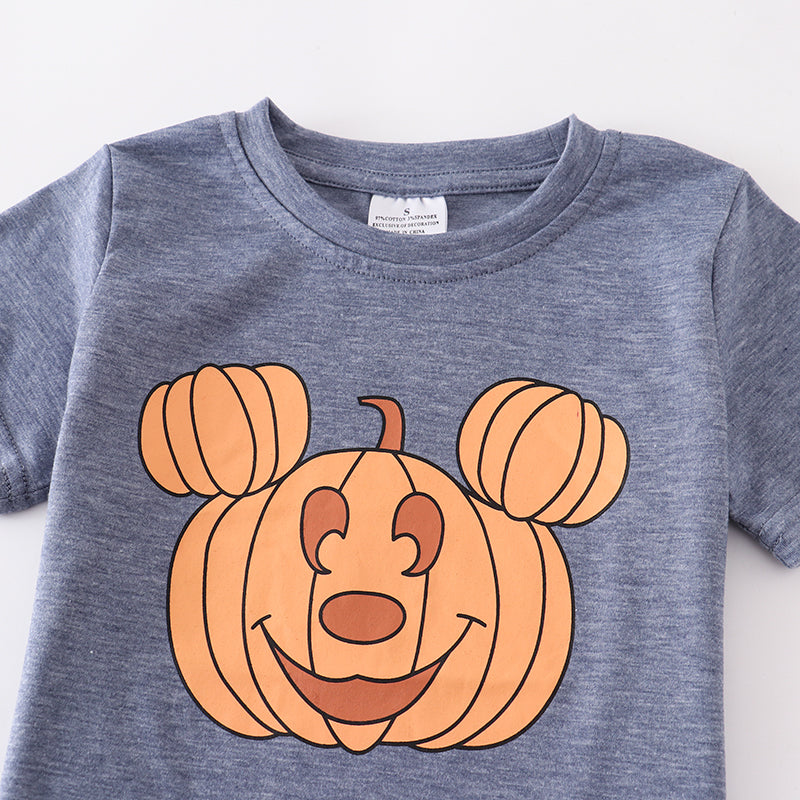 (In Stock Q09-04-02)Boy's Halloween Fall Cotton Pumpkin Print T-shirt