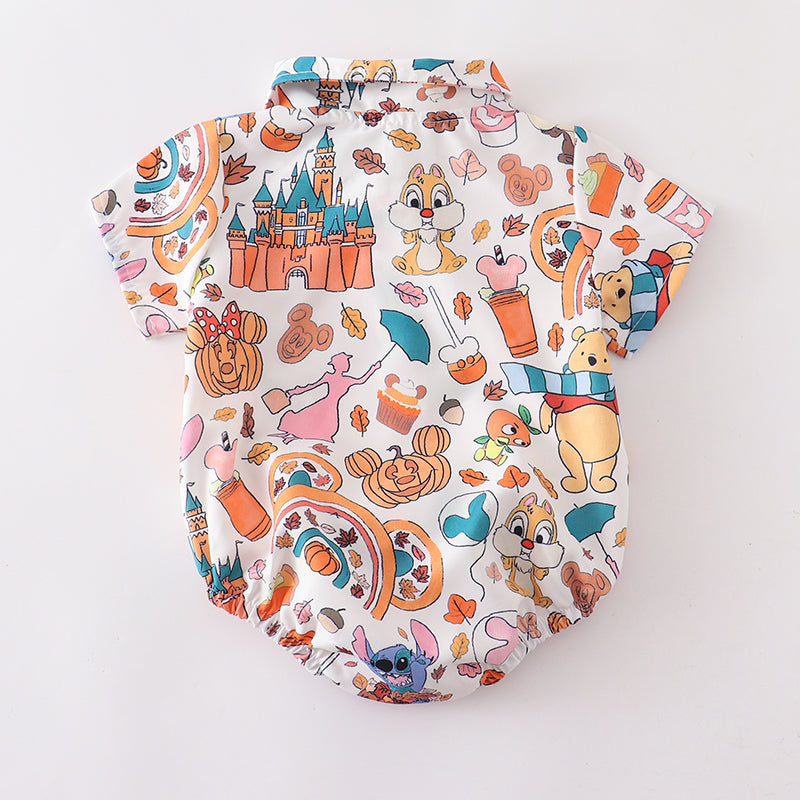 (In Stock Q09-05-02)Boy's Halloween Fall Cartoon Pumpkin Print Button Romper