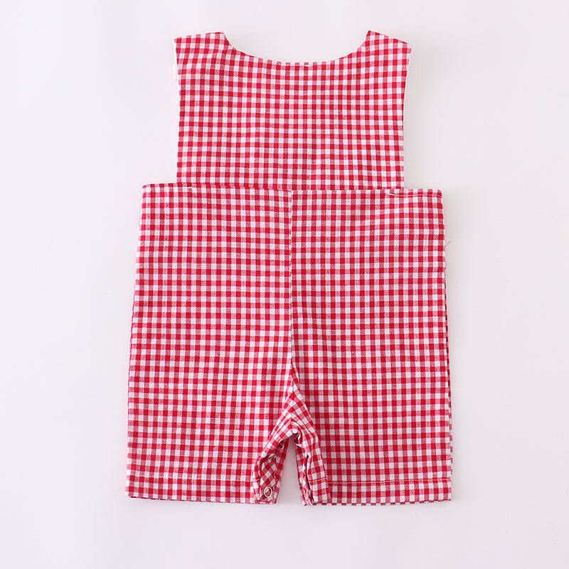 (In Stock Q09-05-02)Boys Woven Gingham Mickey Embroidered Smocked Romper