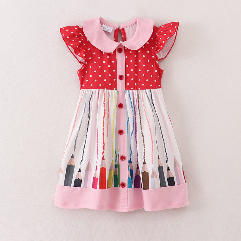 (In Stock E10-03-02)Back To School Pink Red Pencil Print Dress