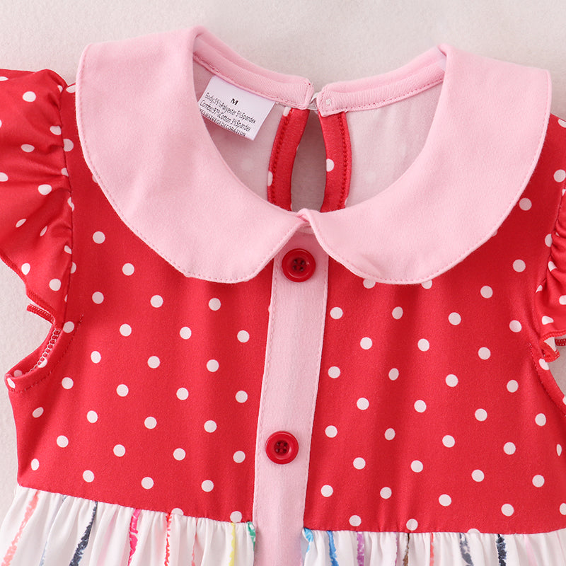 (In Stock E10-03-02)Back To School Pink Red Pencil Print Dress