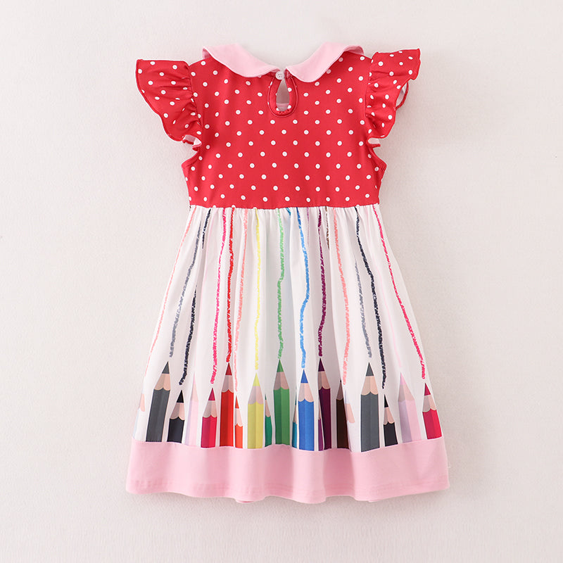 (In Stock E10-03-02)Back To School Pink Red Pencil Print Dress