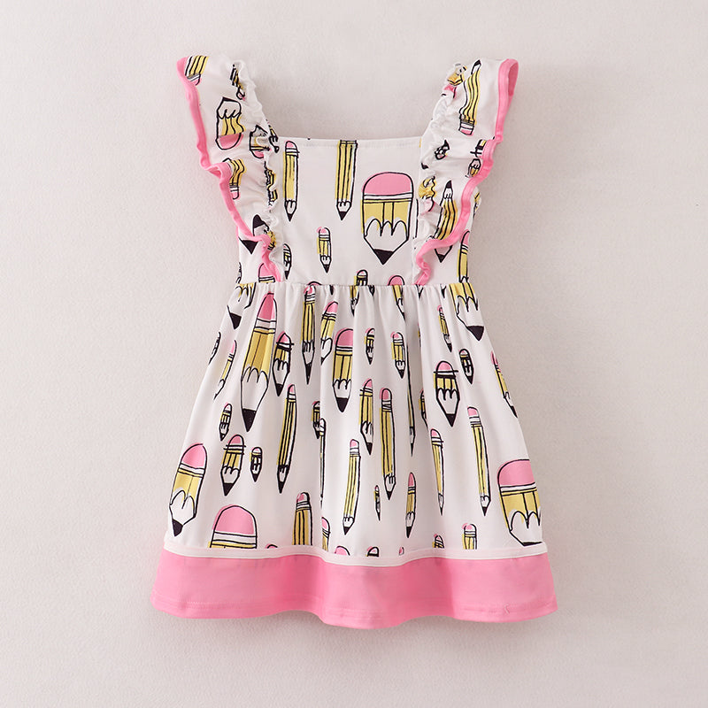 (In Stock E11-05-03)Back To School Pink Pencil Embroidery Girls Dress