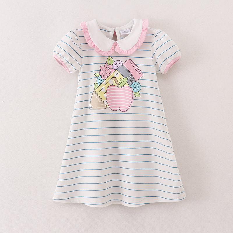 （Pre Order）Back To School Stripe Apple Pencil Print Dress