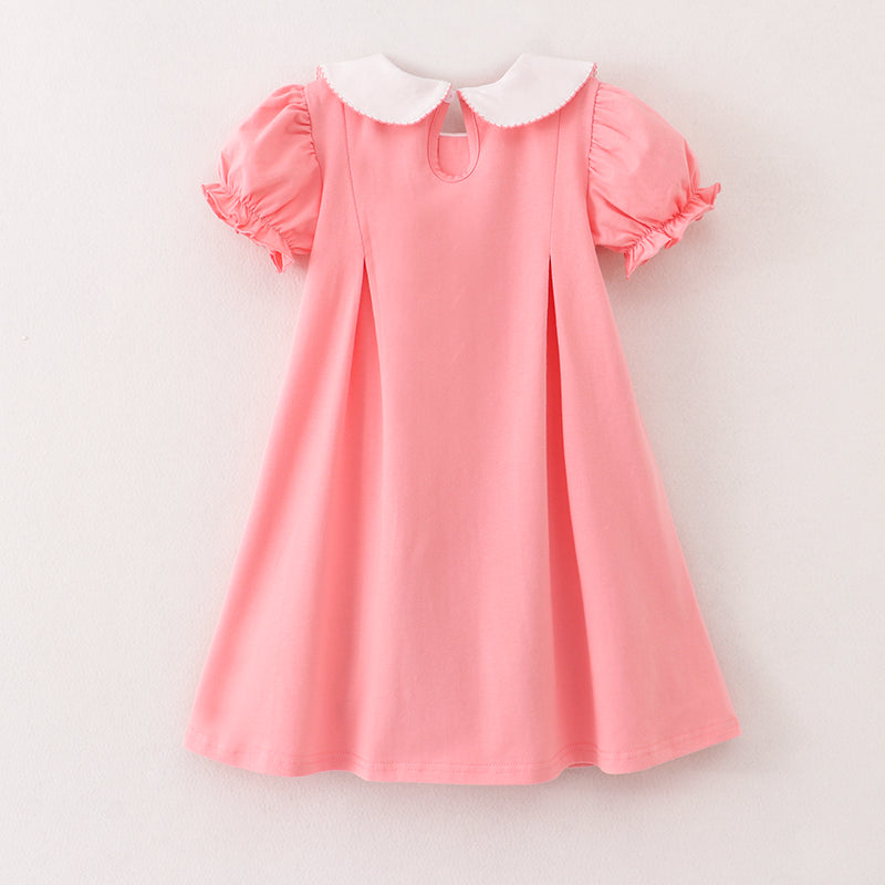 (In Stock E11-04-03)Back To School Coral Crayon Embroidery Cotton Dress