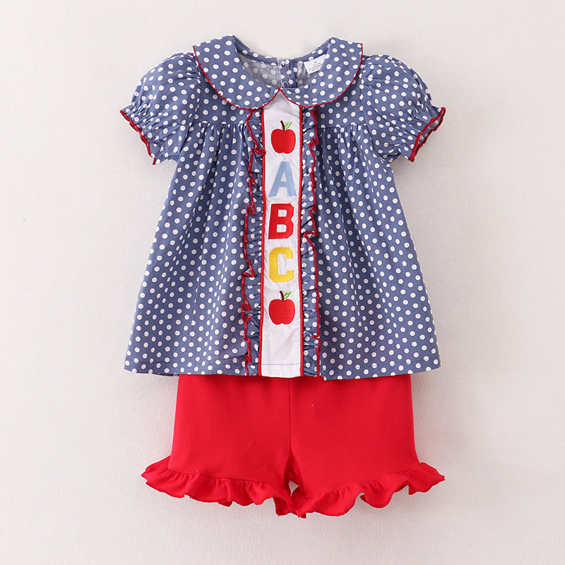 (In Stock E10-01-01)Back To School Cotton Embroidery Short Set