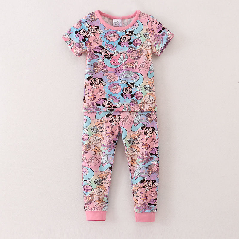 (In Stock A03-04-02)Bamboo Fabric Girls Summer Minne Mouse Pajamas