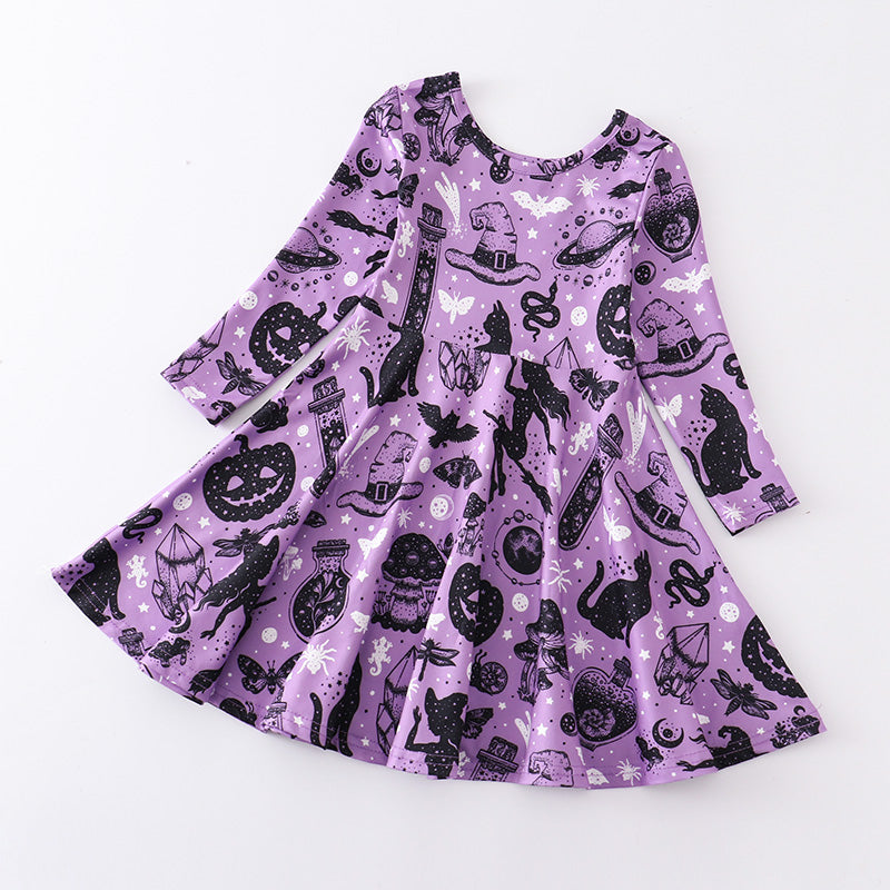 （In Stock E30-03-02）Girls Halloween Print Dress