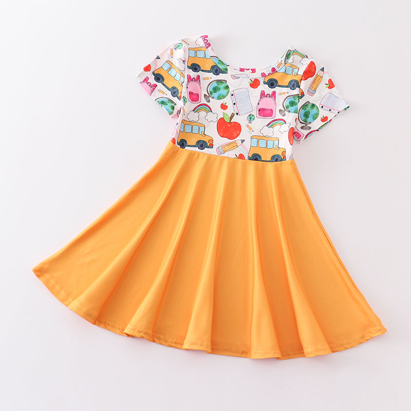 (In Stock E29-01-02 E29-01-02 E29-04-03 )Back To School Print Girls Dress