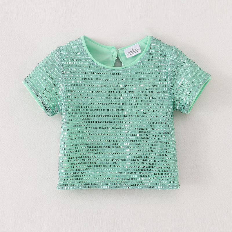 （In Stock A2-2-3）Girls Sequins Short Sleeve Top