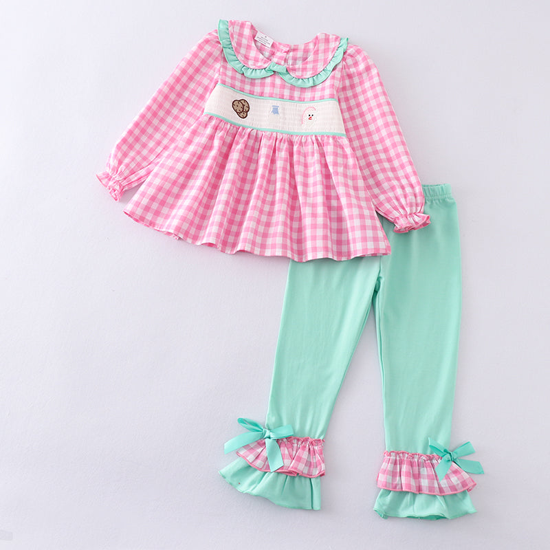 （In Stock L28-4-2）Girls Christmas Smocked Embroidery Outfit Set