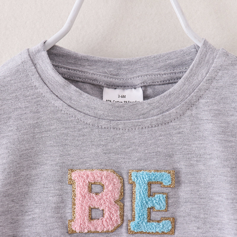 （In Stock A2-5-3）Baby Girls BE KIND Chenille Patches Romper