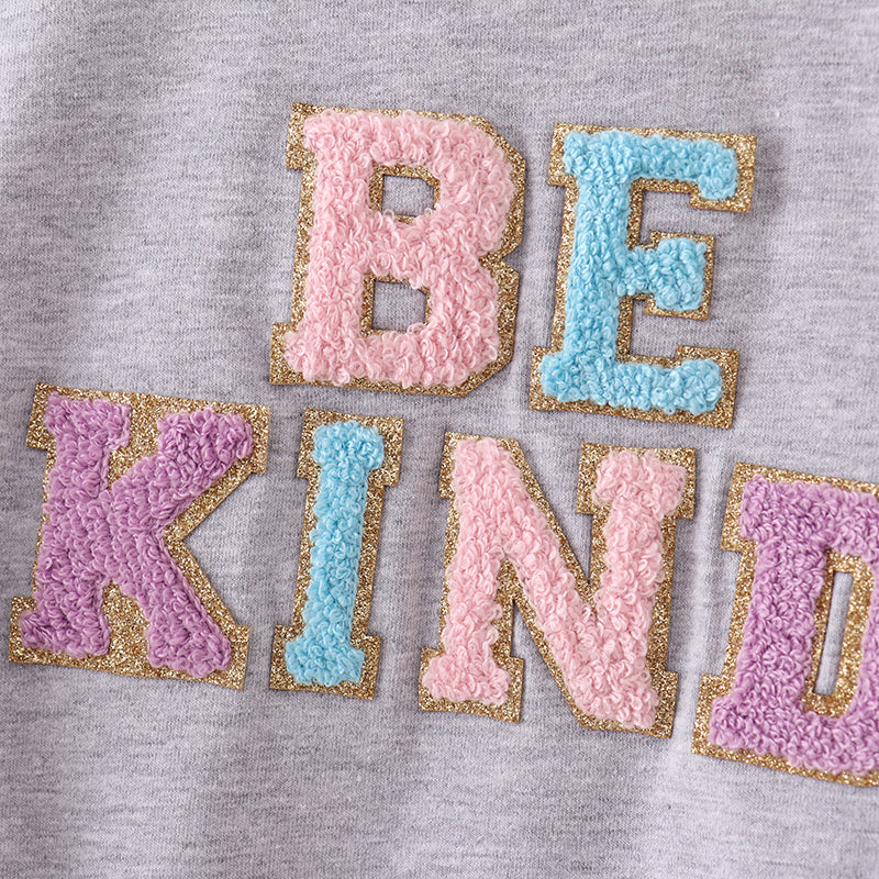 （In Stock A2-5-3）Baby Girls BE KIND Chenille Patches Romper