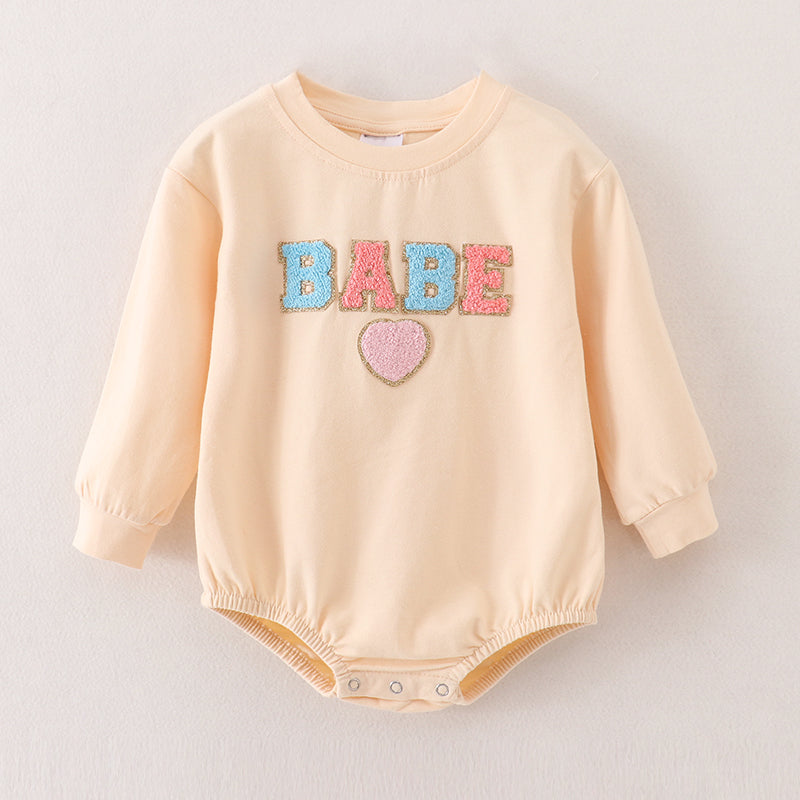 （In Stock A2-5-3）Baby Girls BABE Chenille Patches Romper